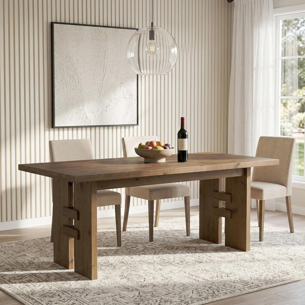 63-Inch Dining Table for 4-6, Solid Wood Kitchen Table with Large Tabletop and Heavy Duty Legs, Rectangular Farmhouse