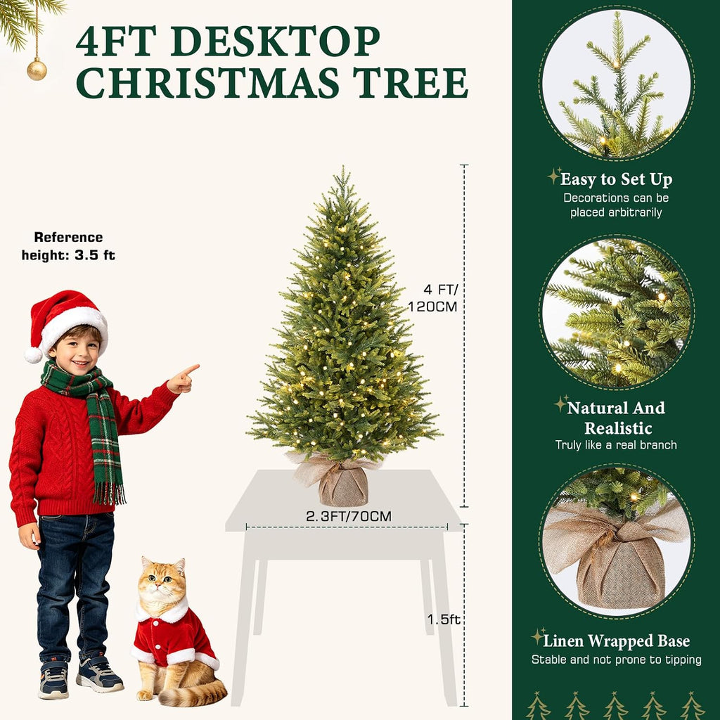 Prelit Small Artificial Christmas Tree with Warm White Lights, 2 to 4 ft