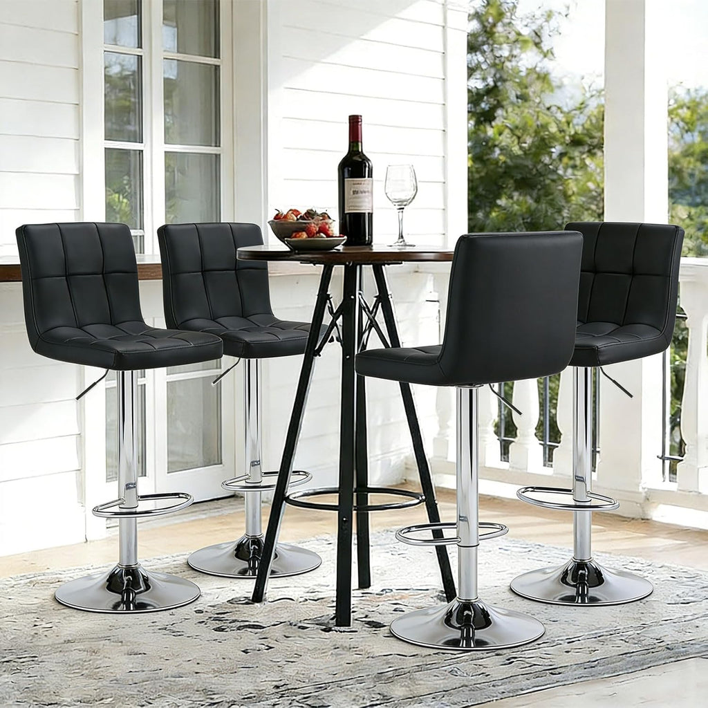 Bar Stools Set of 4, 24 inch Counter Height Bar Stools, Upholstered Modern Kitchen Barstools with Metal Base, PU