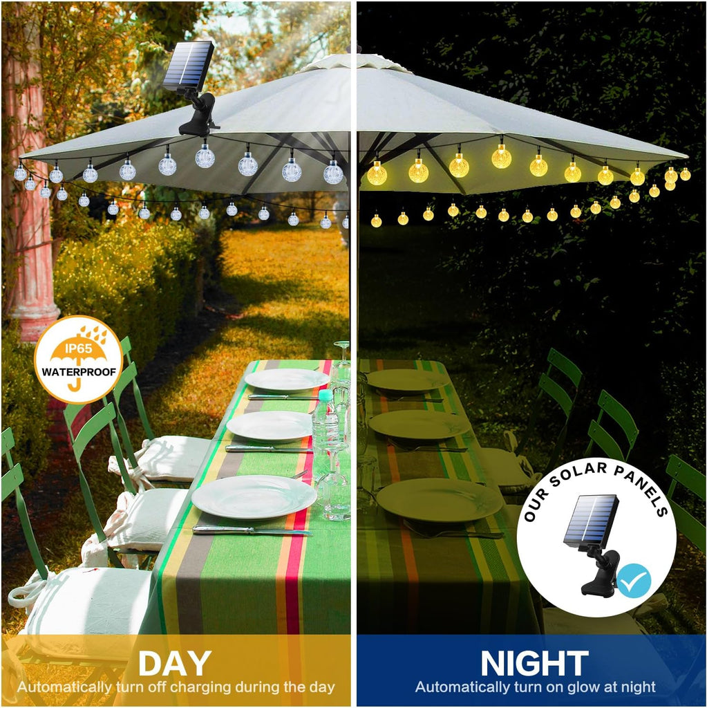 Solar Umbrella Lights Crystal String Lights Solar Powered Waterproof 60 LED Patio Umbrella Lights 8 Lighting Modes