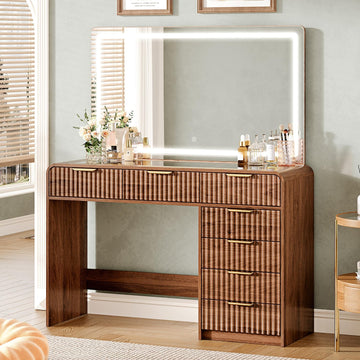 47"Makeup Vanity Desk with 44.8" Mirror and Lights, Vanity Desk with 7 Drawers, Makeup vanity table with a glass