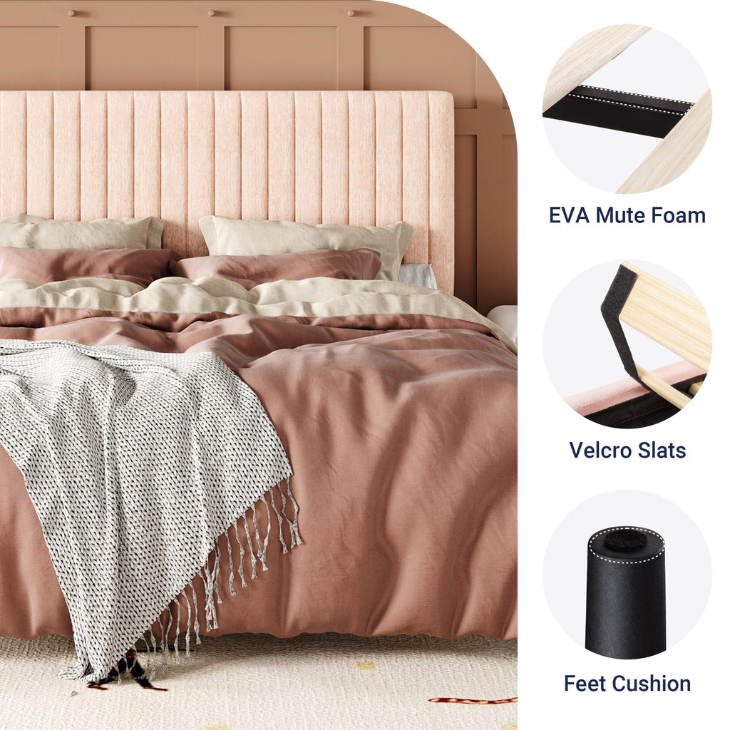 Full Bed Frame, Upholstered Platform Bed with Adjustable Vertical Channel Tufted Headboard, Mattress Foundation with