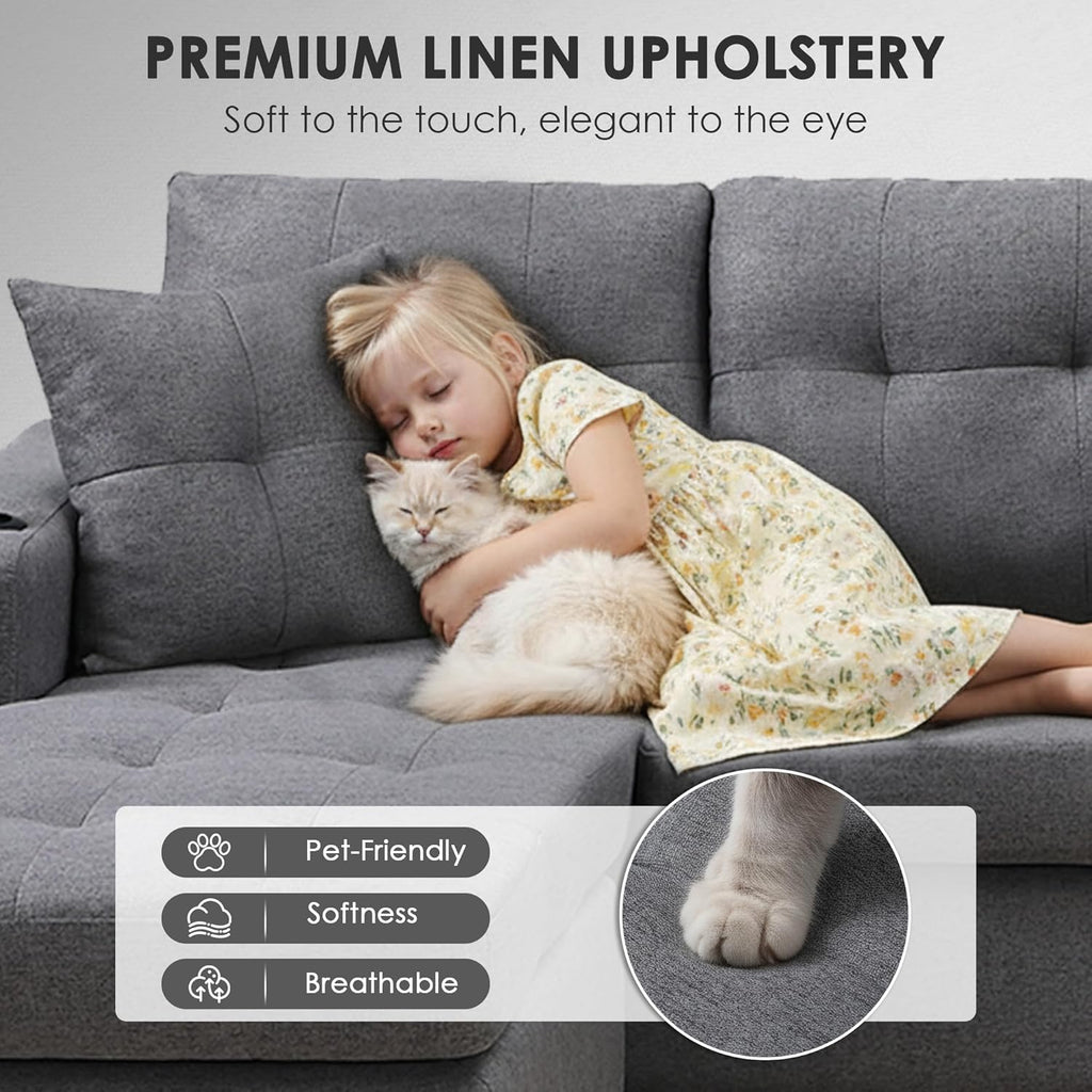 Sectional Sofa Couch, Modern 4-Seaters Living Room Furniture Sets with Reversible Chaise Lounge & 2 Pillows |