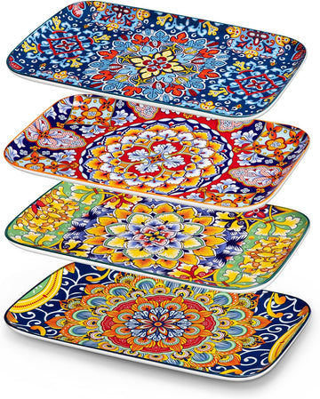 Serving Platters Set of 4, 12" x 7.4" Inch Rectangular Trays Large | Ceramic Serving Dish for Entertaining Food