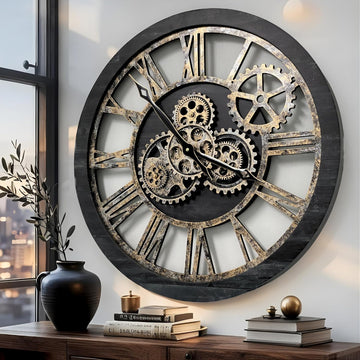 ImprovingLife The Gears Clock The Original Real Moving Gear Wall Clock Vintage Industrial Oversized Rustic Farmhouse (24 inch (60cm),...