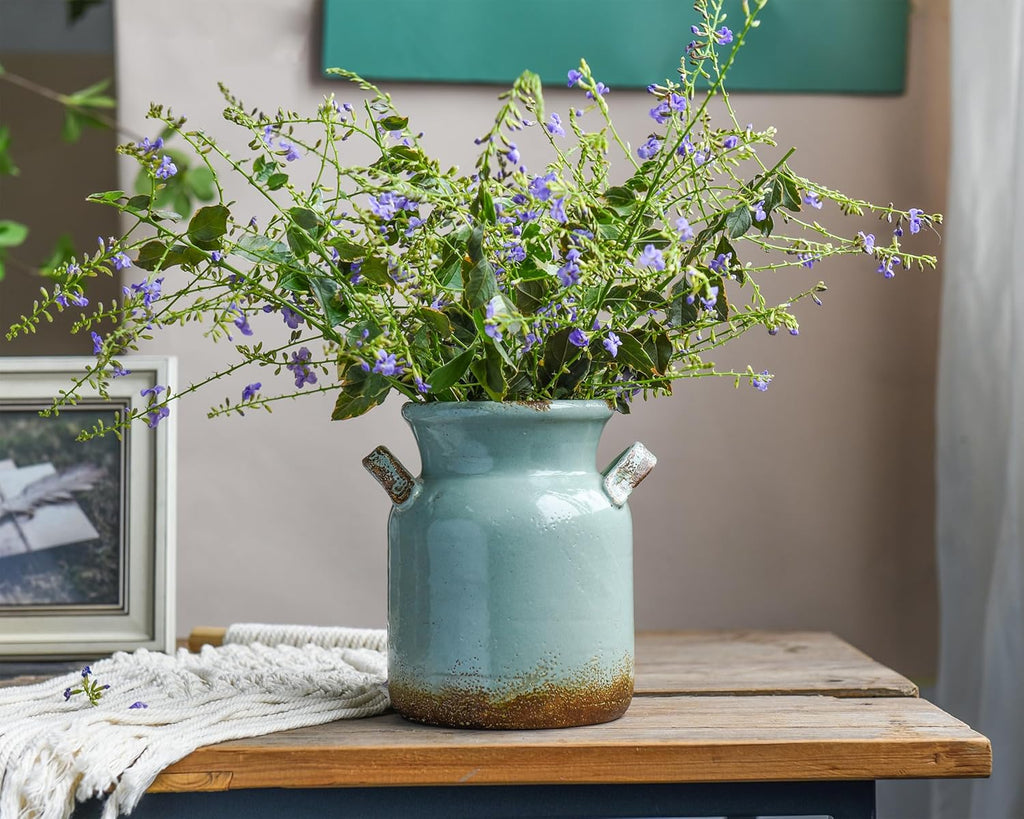 Ceramic Rustic Farmhouse Vase, Distressed Decorative Flower Vases