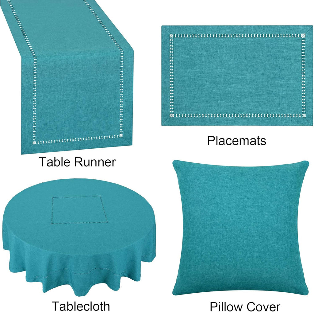 Solid Teal Color Hemstitched Tablecloth (Round 72 Inches)