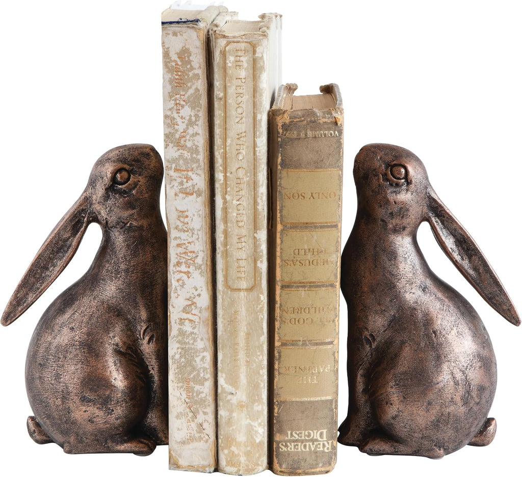 Decorative Resin Rabbit Bookends, Bronze