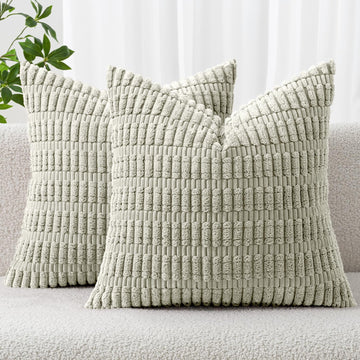 Euro Sham Corduroy Decorative Throw Pillow Covers 24x24 Light Green