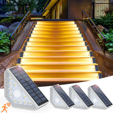 Motion Sensor Solar Step Lights for Outside, 4-Pack Outdoor Stair Lights Waterproof IP67, Solar Powered LED Outdoor