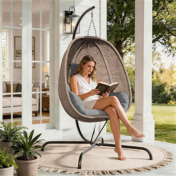 Foldable Egg Chair with Stand, 485LBS Capacity Textilene Hammock Swing Chair for Outdoor & Indoor, Hanging Chair with