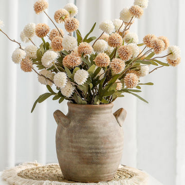Ceramic Flower Vase Home Decor - Farmhouse Table Vases with Handle Living Room Decoration Vintage Decorative Aesthetic