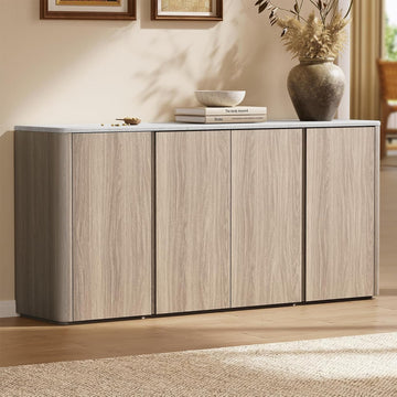 67" Sideboard Buffet Cabinet with Faux Travertine Texture, Storage Credenza with 4 Doors & Adjustable Shelves