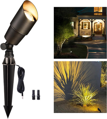 Landscape Spotlights Low Voltage - Brass Outdoor Uplight LED 12V, Wired Spot Lights IP65 Waterproof, Antique Bronze