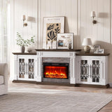 104 Inch Fireplace TV Stand for TVs up to 100 Inches, Entertainment Center with Storage and Mantel, Electric Fireplace Insert with 3D Flame Effect