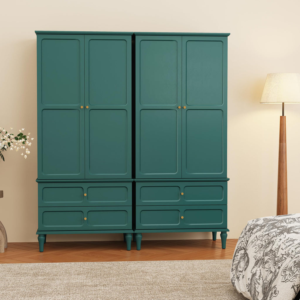 71" Wardrobe Closet Mid-Century Modern Style, Green