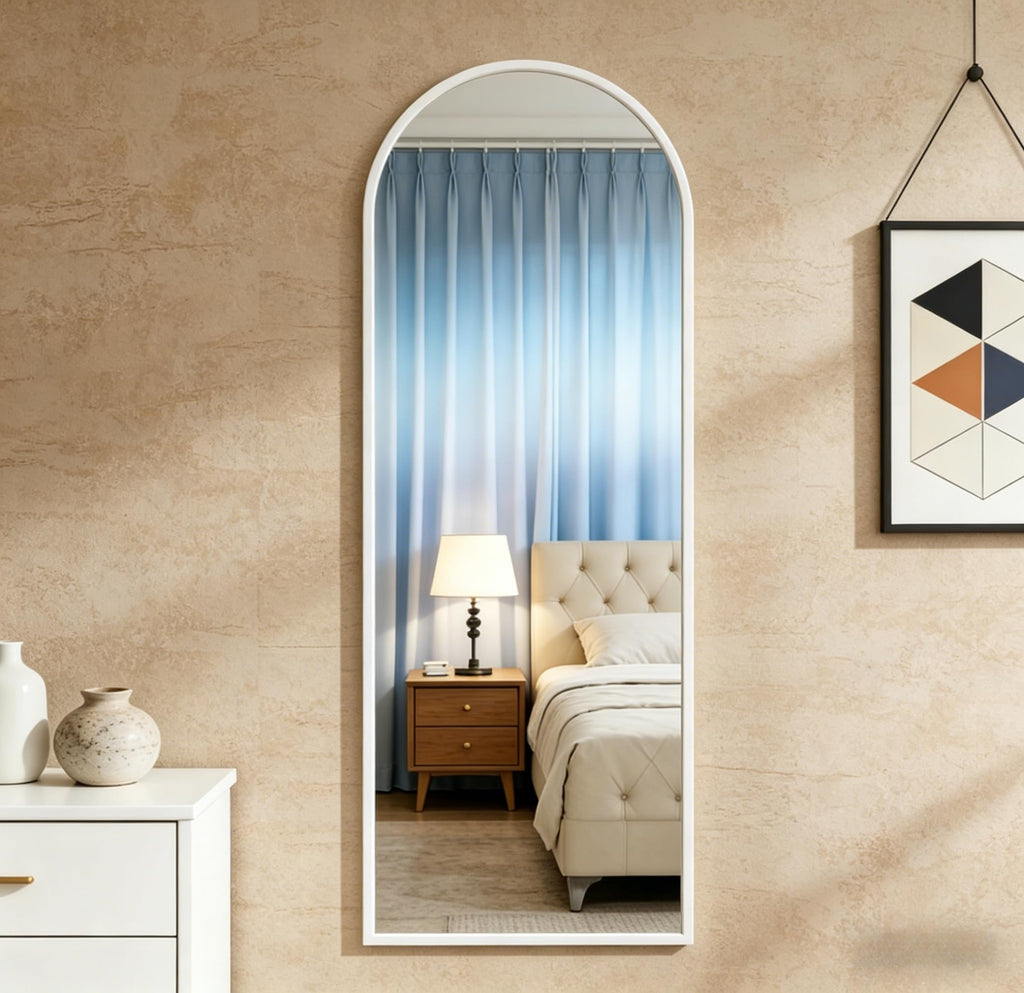 14" x 48" Arched Full Length Mirror White Frame Over Door & Wall Mounted