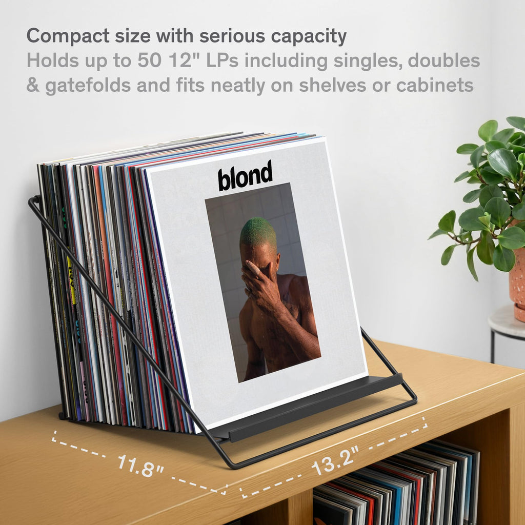 Vinyl Record Storage Rack - Record Holder for 50 LPs, Black