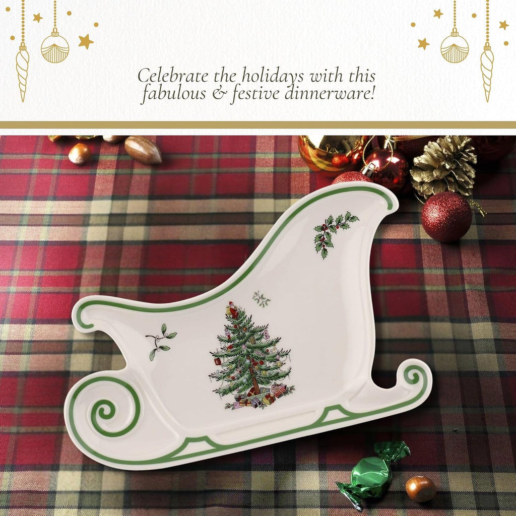 Christmas Tree Embossed Sleigh Porcelain Serving Platter