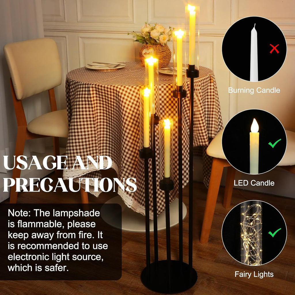 5 Arm Candelabra Centerpieces for Tables 42.5'' Tall Floor Candle Holder Metal Candlestick Stand with Acrylic