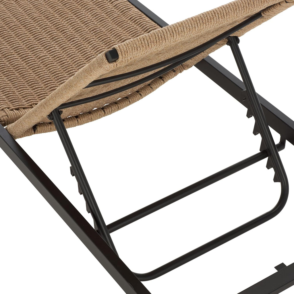 Outdoor Patio Furniture Collection - Arman Black Metal & Heather Tan Rope Chaise Lounge Chair, 6 Reclining Positions
