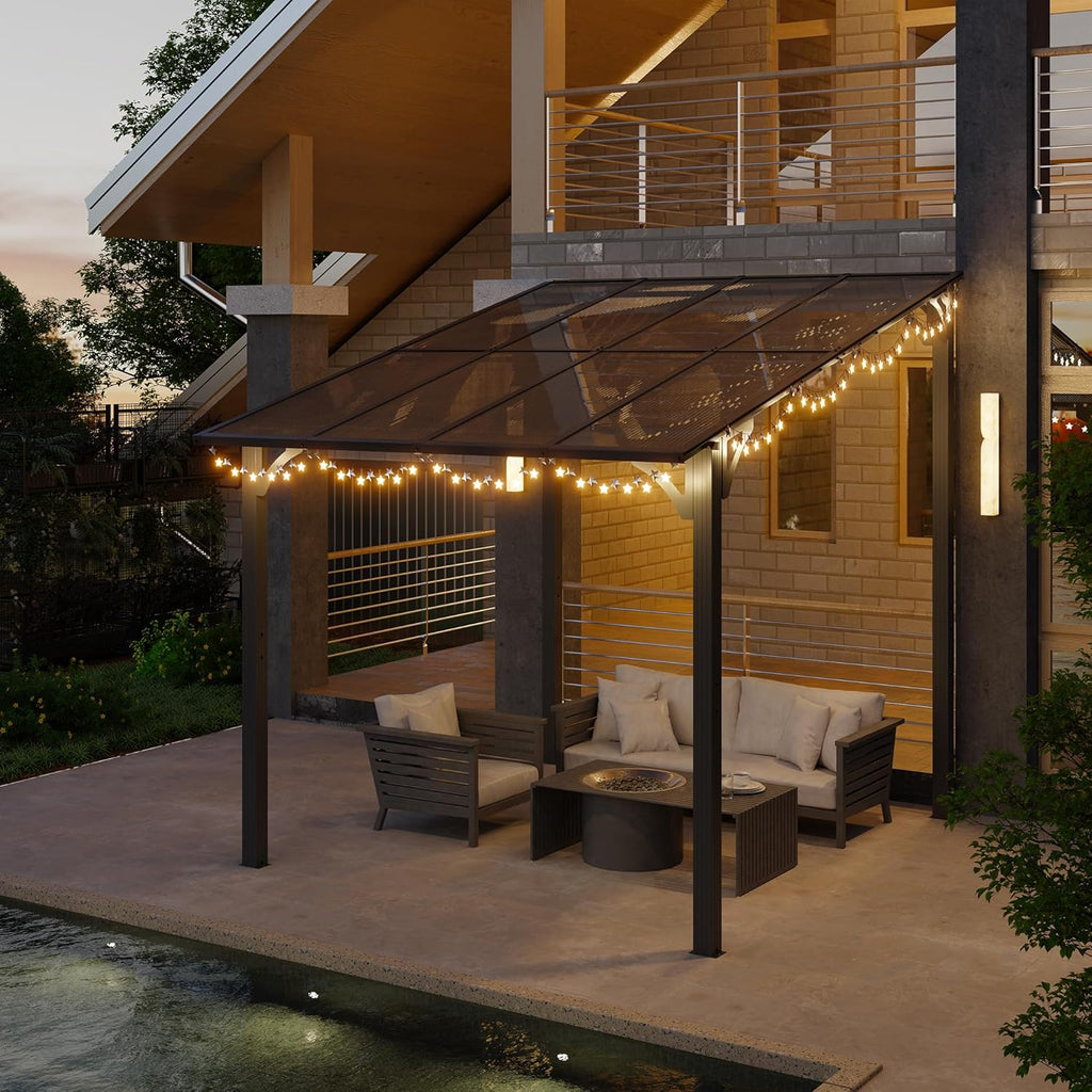 10’x 8’ Gazebo for Patio,Hard Top Lean to Gazebo Pergola with UV Protection Roof,Large Wall-Mounted Heavy