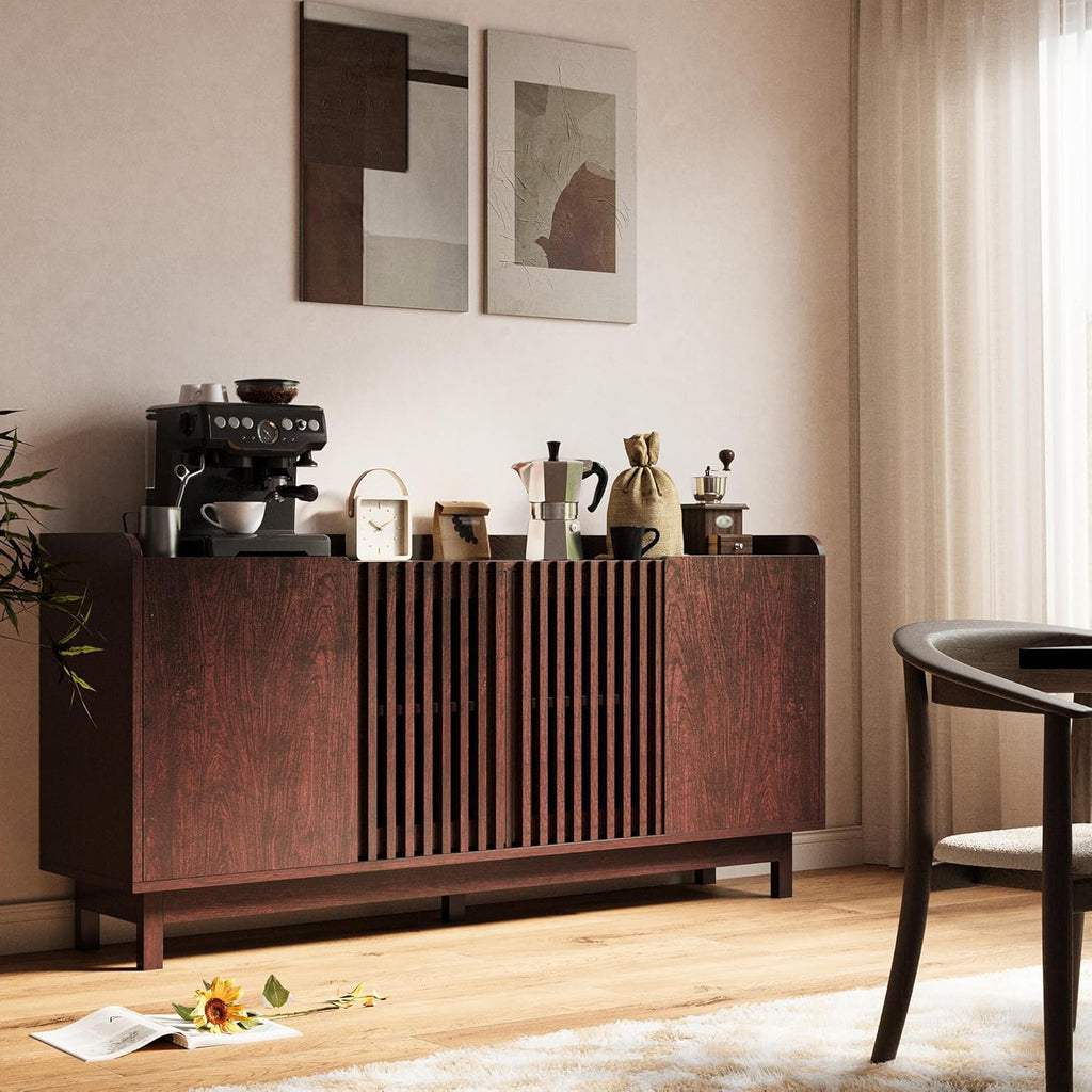 63" Storage Cabinet, Buffet Cabinet with Grille Doors and 2 Adjustable Shelves, Mid Century Sideboard for Kitchen