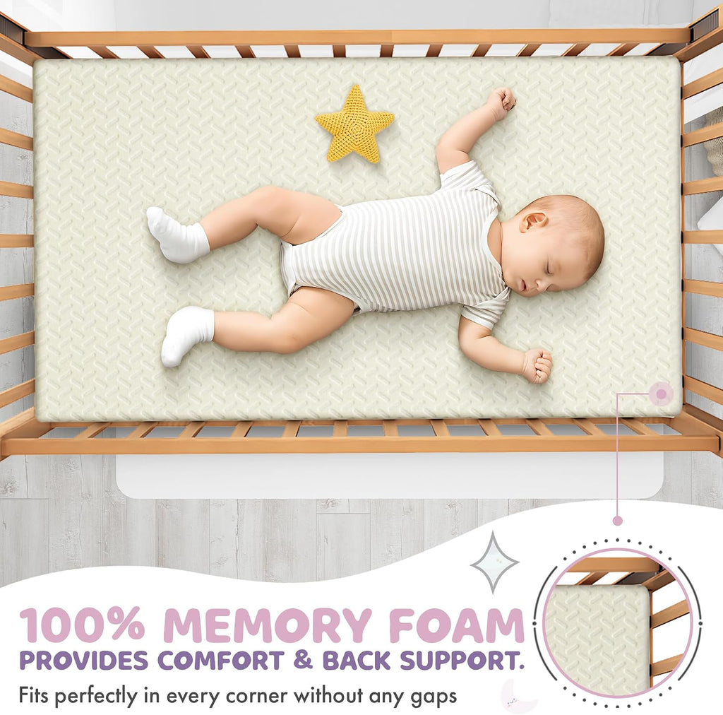 2" Crib Mattress Topper Memory Foam - Waterproof & Breathable Soft Cover | Fits Standard Size Cribs & Toddler Beds
