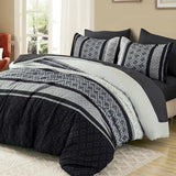 Cottolester Boho Comforter Set King,Black Gray Striped Bed in a Bag,Fall Plaid Comforter and Sheet Set,Soft Microfiber