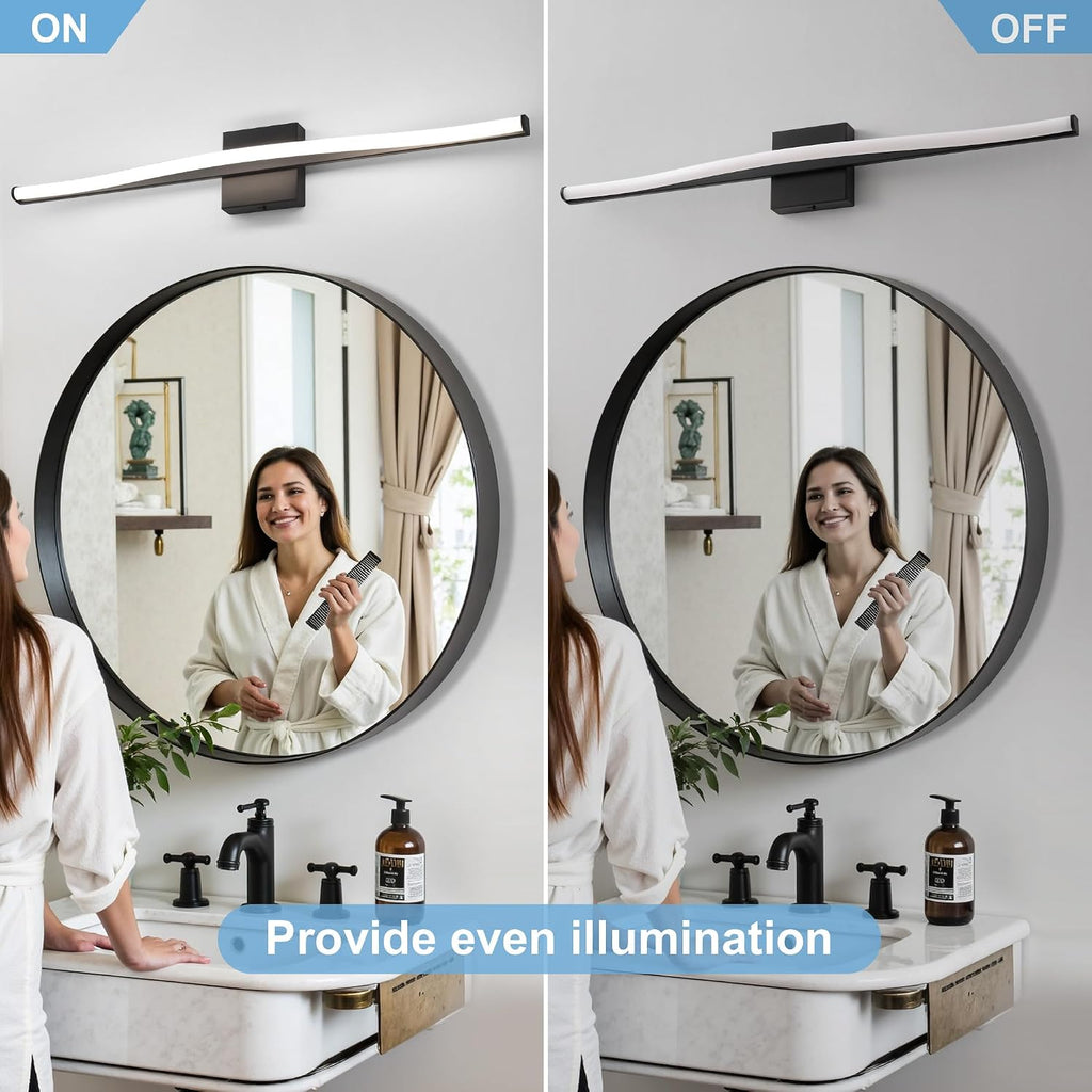 Modern Bathroom Vanity Light 32 inch, Curved, Dimmable 5CCT Led Bathroom Light Fixture Over Mirror, Black Bar Vanity