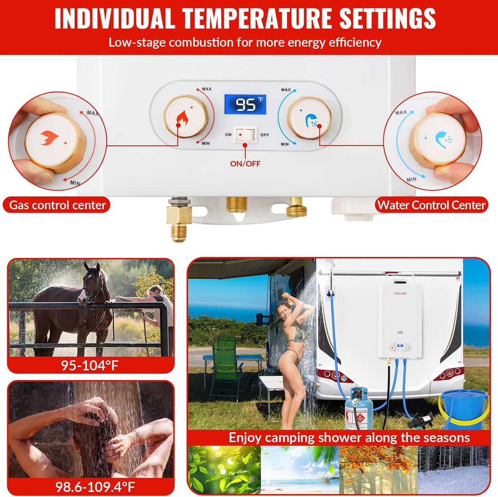 Tankless Water Heater Propane, 2.64GPM 10L Outdoor Portable water heater, with 2 GPM Water Pump