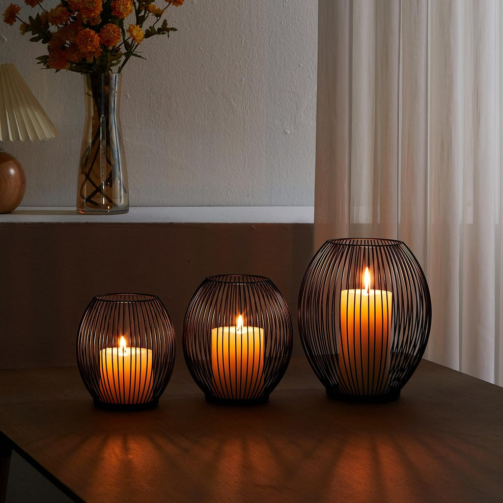 Small Outdoor Candle Holders for Patio - Pillar Candle Holder - Black Wire Candle Holder for Table Centerpiece - Iron