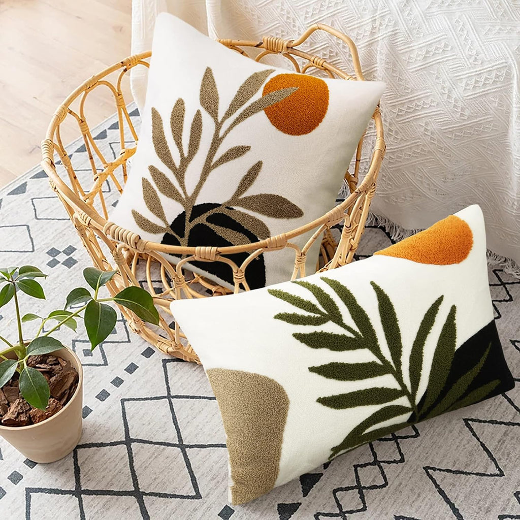 Boho Lumbar Throw Pillow Covers 12x20 Tufted Abstract Mid Century Modern Pillowcases Bohemian Aesthetic Decorative