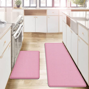 Kitchen Rug Set Pink, Non Slip Kitchen Mats Runner 2 Piece