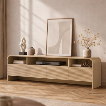 70" Fluted TV Stand, Modern Media Console for TVs up to 80", Natural Oak
