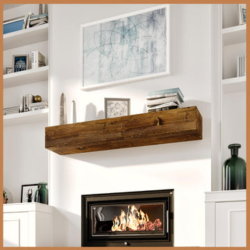 Floating Fireplace Mantel - Natural Wood Mantles for Over Fireplace - Handcrafted Mantel Farmhouse Floating Shelf