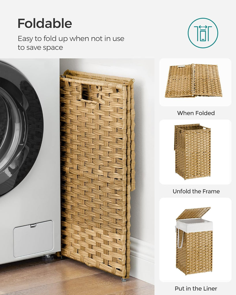Laundry Hamper with Lid, 17.2 Gallon (65 L) Synthetic Rattan Clothes Laundry Basket with Lid and Handles, Foldable