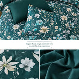 Luxudecor Queen Floral Comforter Set 7 Pieces,Teal Floral Comforter with Sheet Set,Flowers Leaves Pattern Bed in a