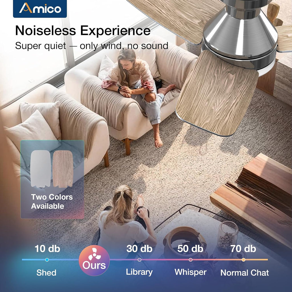 Ceiling Fans with Lights, 30 inch Low Profile Ceiling Fan with Light and Remote Control, Flush Mount, Reversible, 3CCT, Dimmable, Noiseless, Nickel Ceiling Fan for Bedroom, Indoor/Outdoor Use