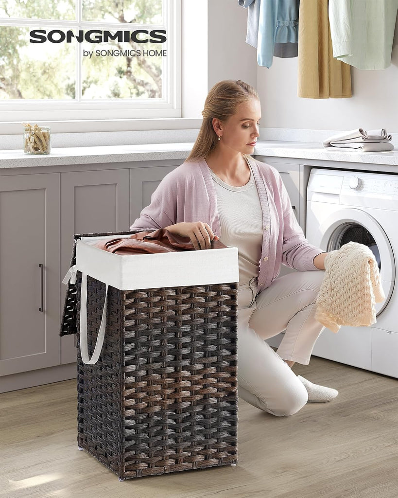 Laundry Hamper with Lid, 17.2 Gallon (65 L) Synthetic Rattan Clothes Laundry Basket with Lid and Handles, Foldable