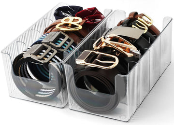 Acrylic Belt Organizer - 2 Pack with Adjustable 4 Compartments & Stackable Design, Clear Storage for Closet and