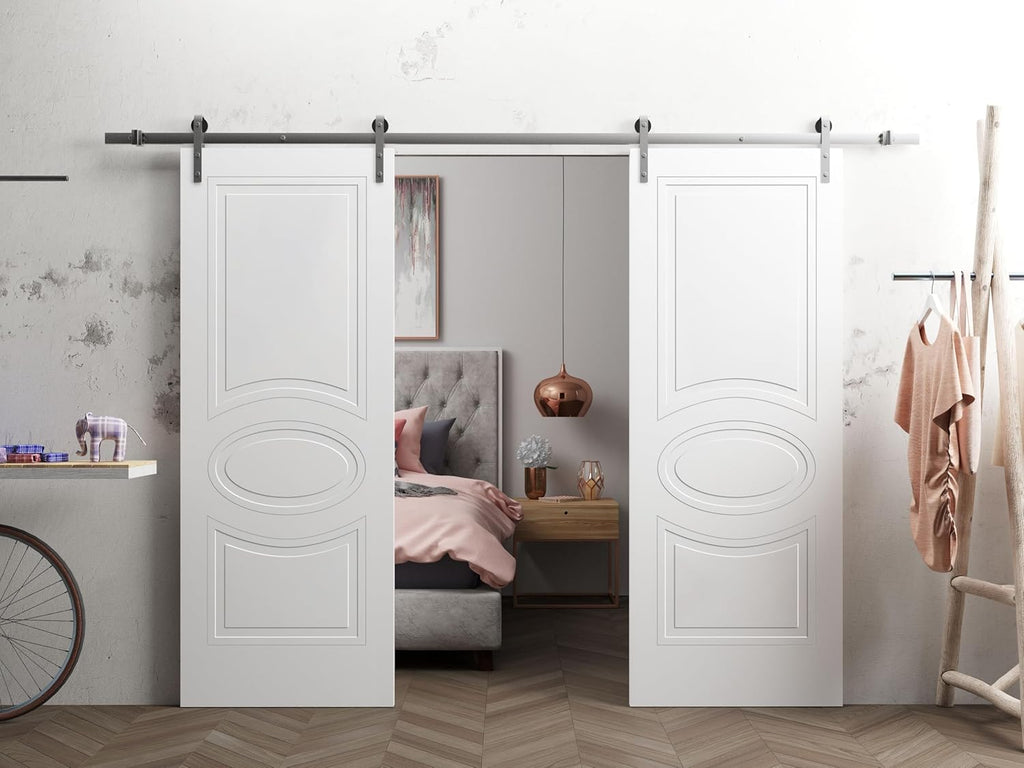 Modern Double Barn Door/Mela 7001 / 13FT Rail Track Set/Solid Panel Interior Doors-48" x 96" (2 * 24