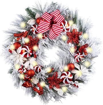 30 Inch Pre-Lit Red White Christmas Wreaths for Front Door