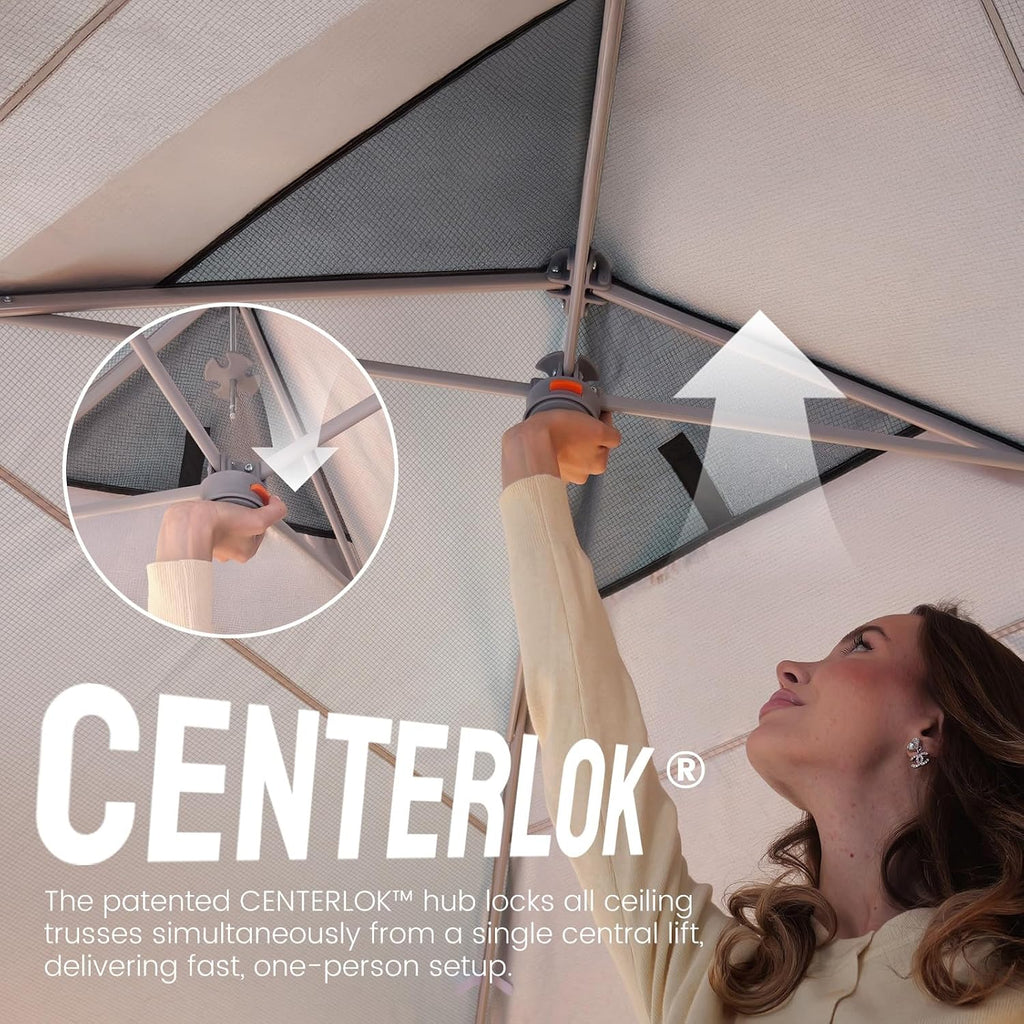 10x10 Pop Up Canopy Tent, Grid Grey | Beach Tent with One Push Setup,STO-N-Go Cover Bag,Silver Coated Top,Outdoor Sun