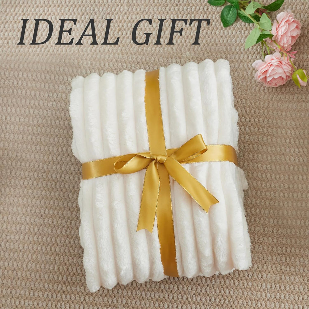 Fleece Throw Blanket, Decorative and Giftable Striped Blankets for Women, Men, 50"x60"