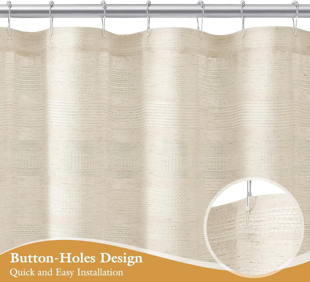 Boho Farmhouse Shower Curtain Set with Tassel, Linen Bohemian French Country Chic Bathroom Shower Curtain Set, Modern