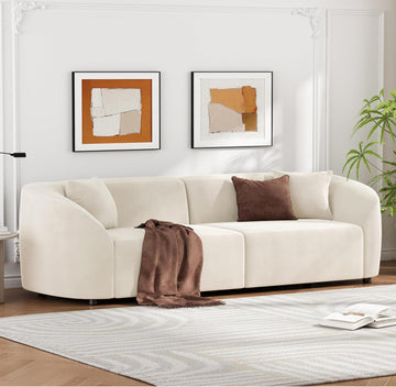 87" Large Couch, Comfy Upholstered Loveseat with Extra Deep Seats, Velvet Sofa Apartment Office, Beige