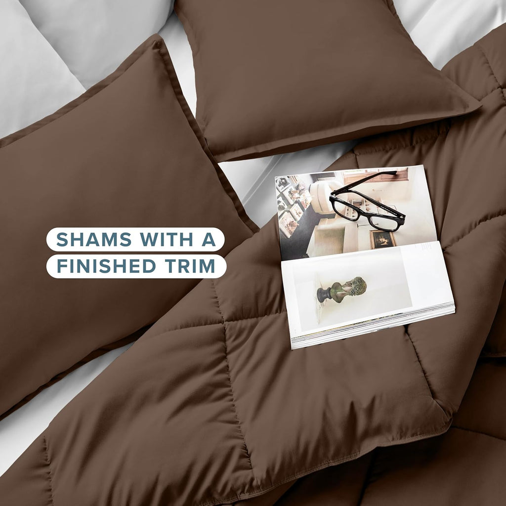 Comforter Set - Ultra-Soft - Goose Down Alternative - Premium 1800 Series - All Season Warmth (Cocoa)