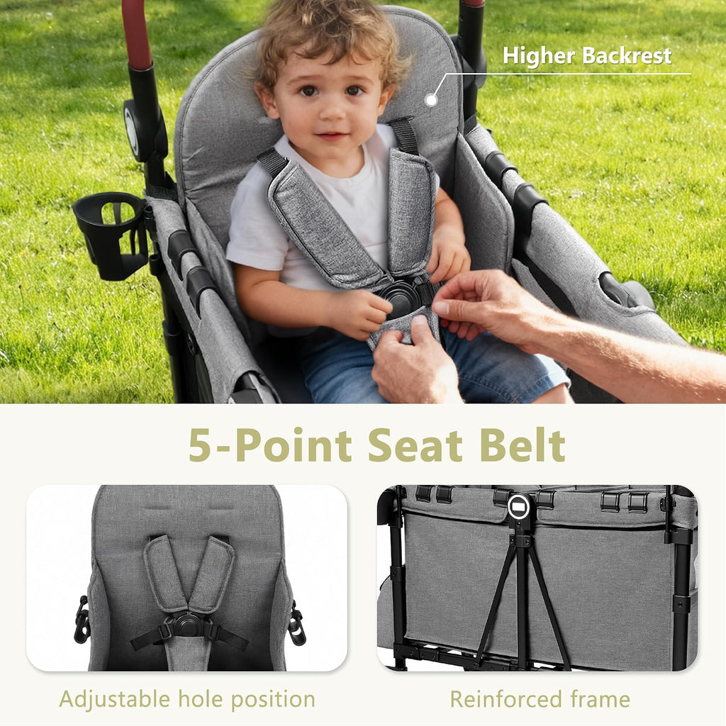 Wagon Stroller for 2 Kids, Shock-Absorbing Wheels, Grey