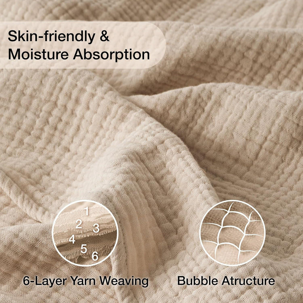 6 Layers Cotton Muslin Blankets Large, Lightweight Cotton Throw, Cooling Soft Throw Blanket for Year-Round Comfort